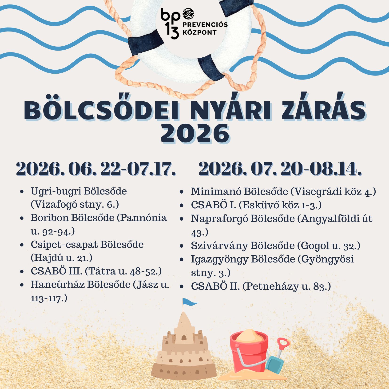 Bölcsődei nyári zárás 2026 kiemelt képe